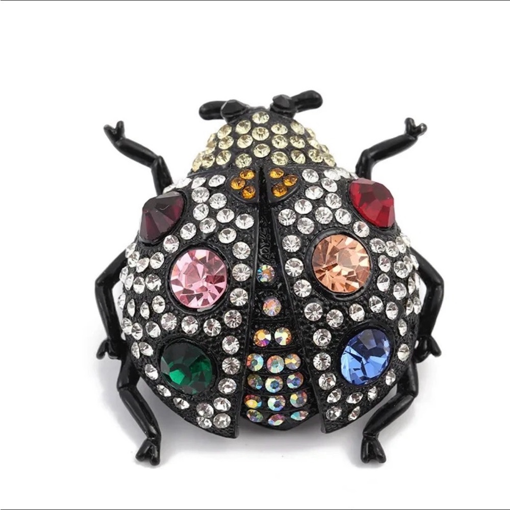 Colorful Rhinestone Ladybug Brooch